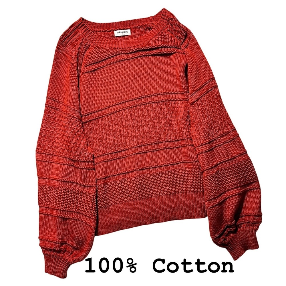 Mittoshop Pullover Sweater Womens Large Red Rust Chunky Knit 100% Cotton C20847